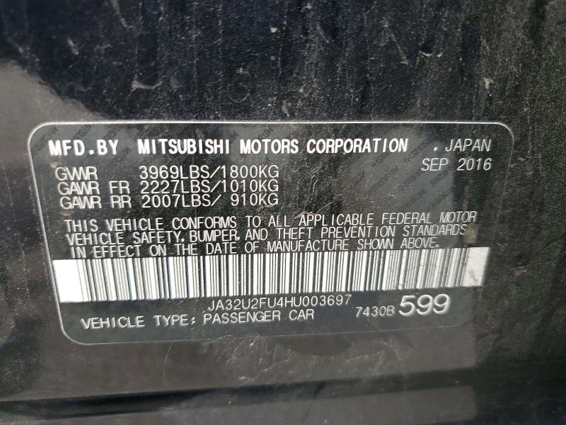 2017 Mitsubishi Lancer მანქანა იყიდება აუქციონზე, vin: JA32U2FU4HU003697, აუქციონის ნომერი: 68557306
