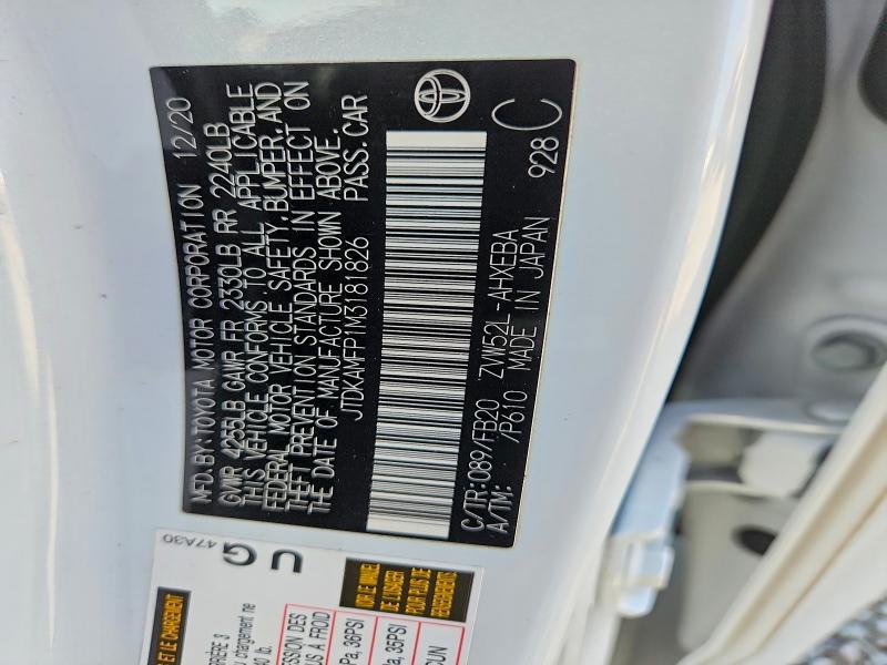 Продаж на аукціоні авто 2021 Toyota Prius Prime, vin: JTDKAMFP1M3181826, номер лоту: 69716016