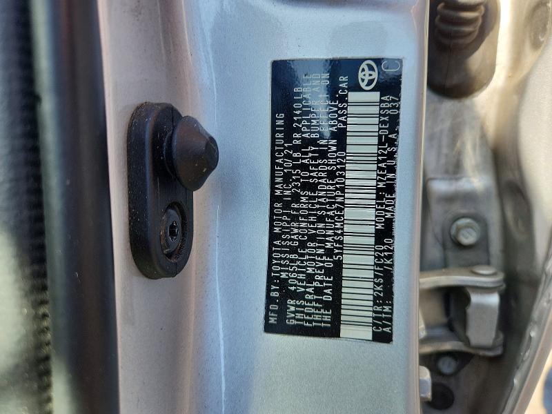 Продаж на аукціоні авто 2022 Toyota Corolla, vin: 5YFS4MCE7NP103120, номер лоту: 67093536