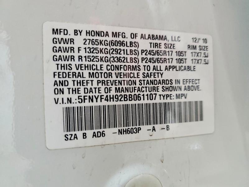 Продажа на аукционе авто 2011 Honda Pilot, vin: 5FNYF4H92BB061107, номер лота: 68800076