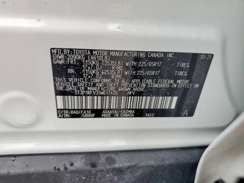 69753156 :رقم المزاد ، 2T3P1RFV3SW617426 vin ، 2025 Toyota Rav4 مزاد بيع