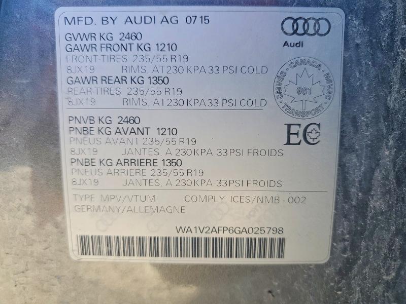 2016 Audi Q5 მანქანა იყიდება აუქციონზე, vin: WA1V2AFP6GA025798, აუქციონის ნომერი: 69552826