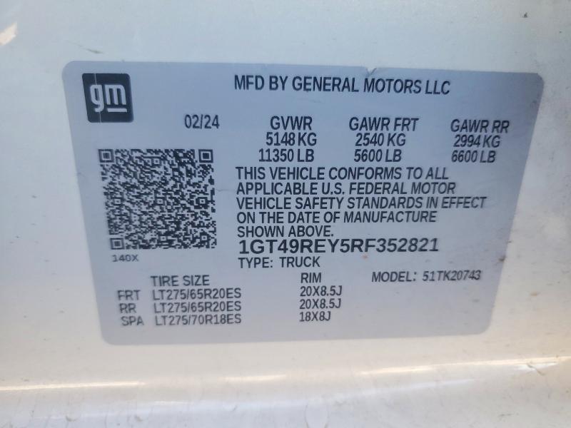2024 Gmc Sierra მანქანა იყიდება აუქციონზე, vin: 1GT49REY5RF352821, აუქციონის ნომერი: 67704206