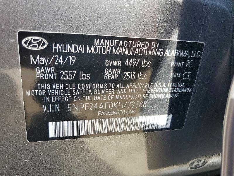 Продаж на аукціоні авто 2019 Hyundai Sonata, vin: 5NPE24AF0KH799388, номер лоту: 69483686