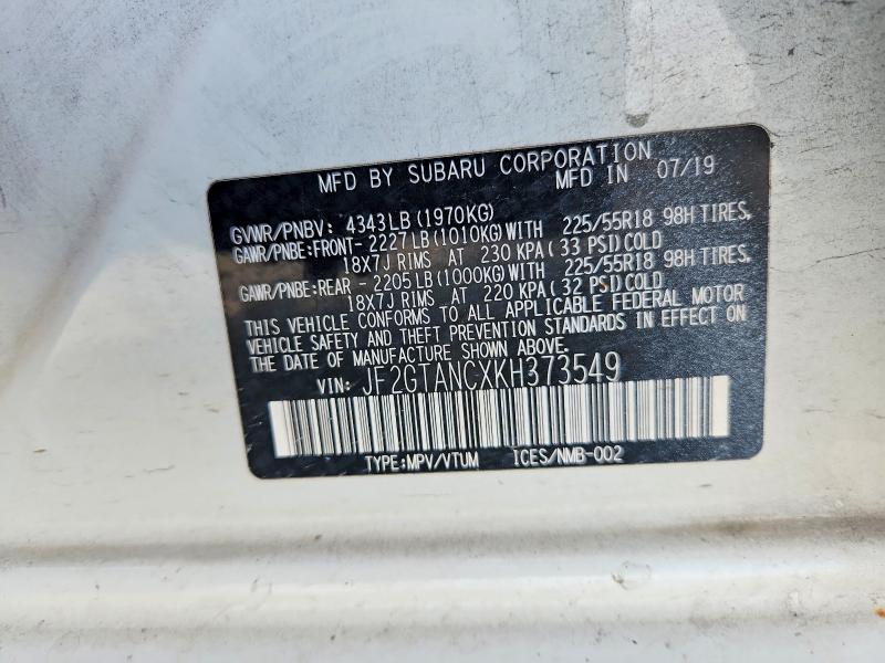 2019 Subaru Crosstrek მანქანა იყიდება აუქციონზე, vin: JF2GTANCXKH373549, აუქციონის ნომერი: 69793196