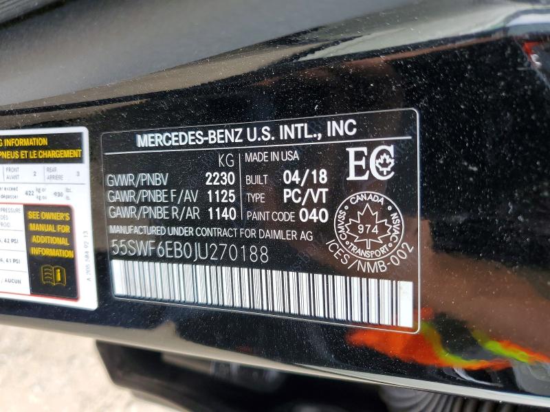 Продажа на аукционе авто 2018 Mercedes-benz C, vin: 55SWF6EB0JU270188, номер лота: 68772456