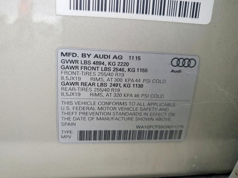 67301416 :رقم المزاد ، WA1GFCFS5GR011275 vin ، 2016 Audi Q3 مزاد بيع