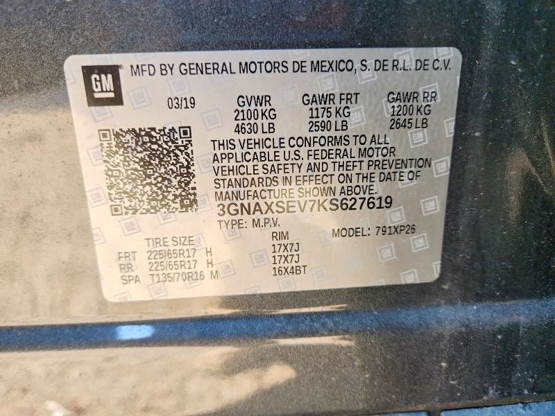 Aukcja sprzedaży 2019 Chevrolet Equinox, vin: 3GNAXSEV7KS627619, numer aukcji: 66766196