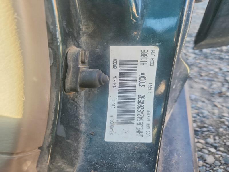 1997 Honda Civic მანქანა იყიდება აუქციონზე, vin: JHMEJ8542VS000590, აუქციონის ნომერი: 70128596