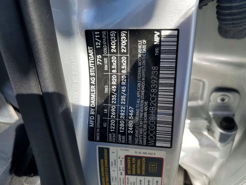 2012 Mercedes-benz Glk მანქანა იყიდება აუქციონზე, vin: WDCGG8HB2CF839738, აუქციონის ნომერი: 68080596