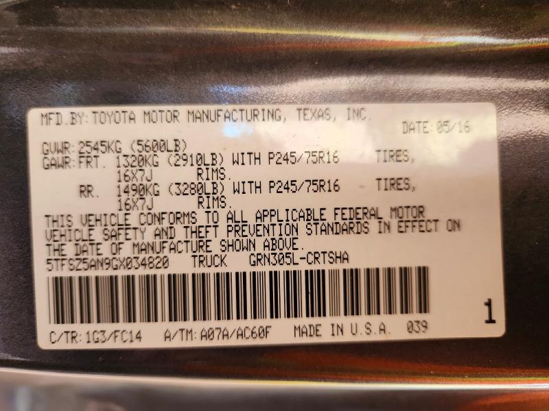 69748406 :رقم المزاد ، 5TFSZ5AN9GX034820 vin ، 2016 Toyota Tacoma مزاد بيع