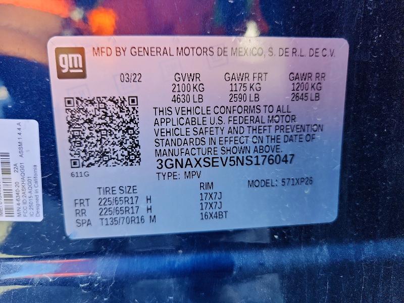 Aukcja sprzedaży 2022 Chevrolet Equinox, vin: 3GNAXSEV5NS176047, numer aukcji: 69027386