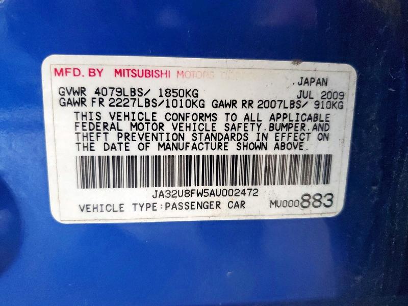 64271726 :رقم المزاد ، JA32U8FW5AU002472 vin ، 2010 Mitsubishi Lancer مزاد بيع