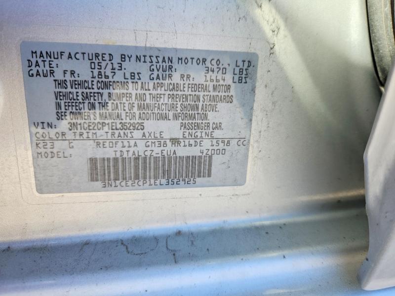 2014 Nissan Versa Note მანქანა იყიდება აუქციონზე, vin: 3N1CE2CP1EL352925, აუქციონის ნომერი: 68073646