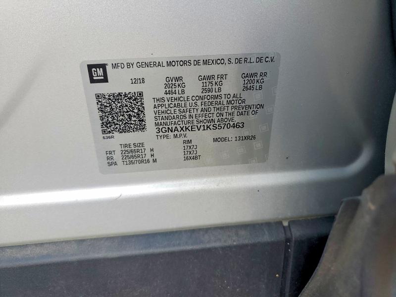 68171476 :رقم المزاد ، 3GNAXKEV1KS570463 vin ، 2019 Chevrolet Equinox مزاد بيع