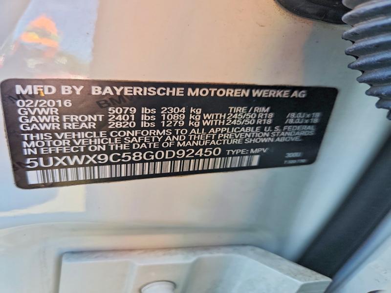 Продаж на аукціоні авто 2016 Bmw X3, vin: 5UXWX9C58G0D92450, номер лоту: 68821706