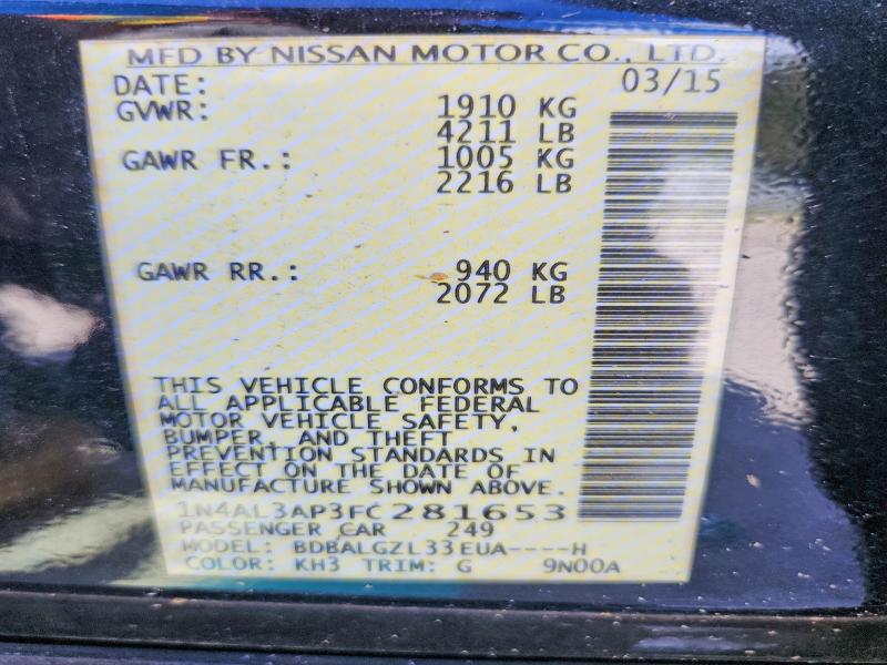 Aukcja sprzedaży 2015 Nissan Altima, vin: 1N4AL3AP3FC281653, numer aukcji: 68059246