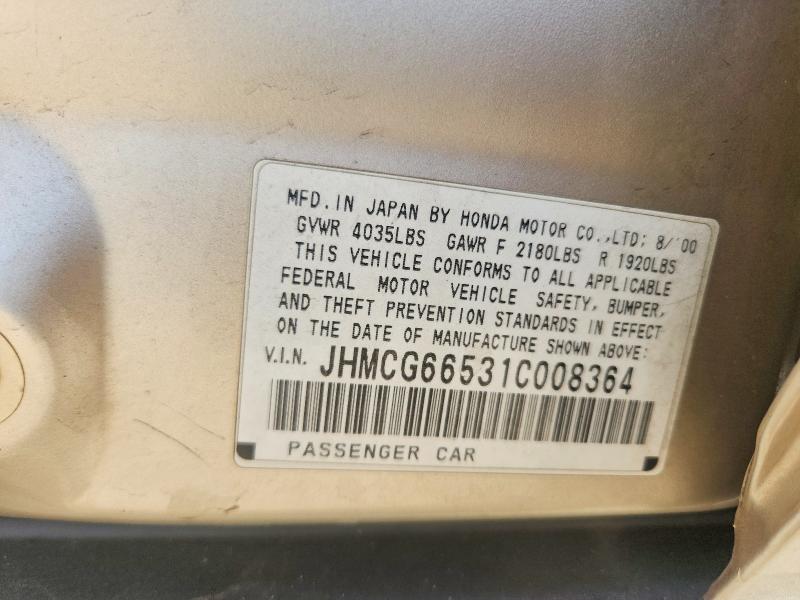 Aukcja sprzedaży 2001 Honda Accord, vin: JHMCG66531C008364, numer aukcji: 65229696