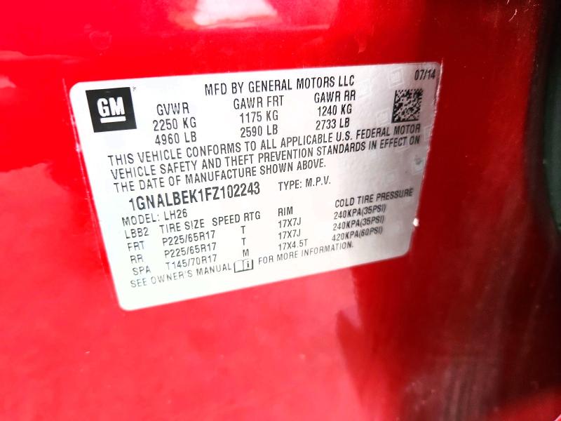 69212436 :رقم المزاد ، 1GNALBEK1FZ102243 vin ، 2015 Chevrolet Equinox مزاد بيع
