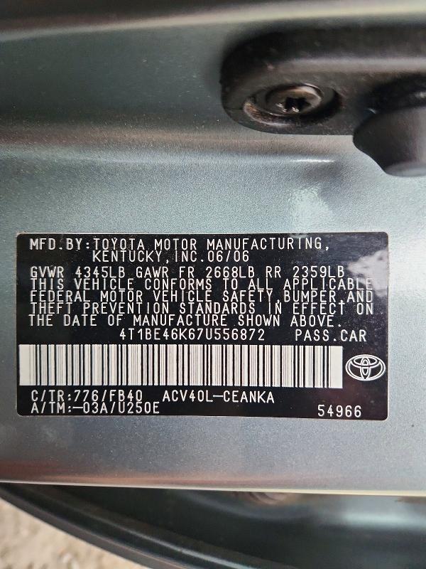 Aukcja sprzedaży 2007 Toyota Camry, vin: 4T1BE46K67U556872, numer aukcji: 70307096