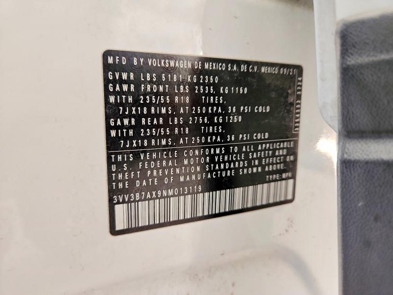 Продажа на аукционе авто 2022 Volkswagen Tiguan, vin: 3VV3B7AX9NM013119, номер лота: 68797936