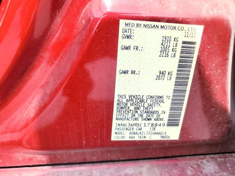 70456636 :رقم المزاد ، 1N4AL3AP0EC178849 vin ، 2014 Nissan Altima مزاد بيع