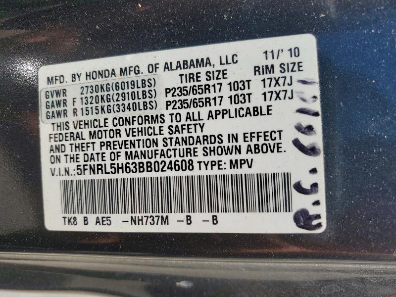 Aukcja sprzedaży 2011 Honda Odyssey, vin: 5FNRL5H63BB024608, numer aukcji: 69937096