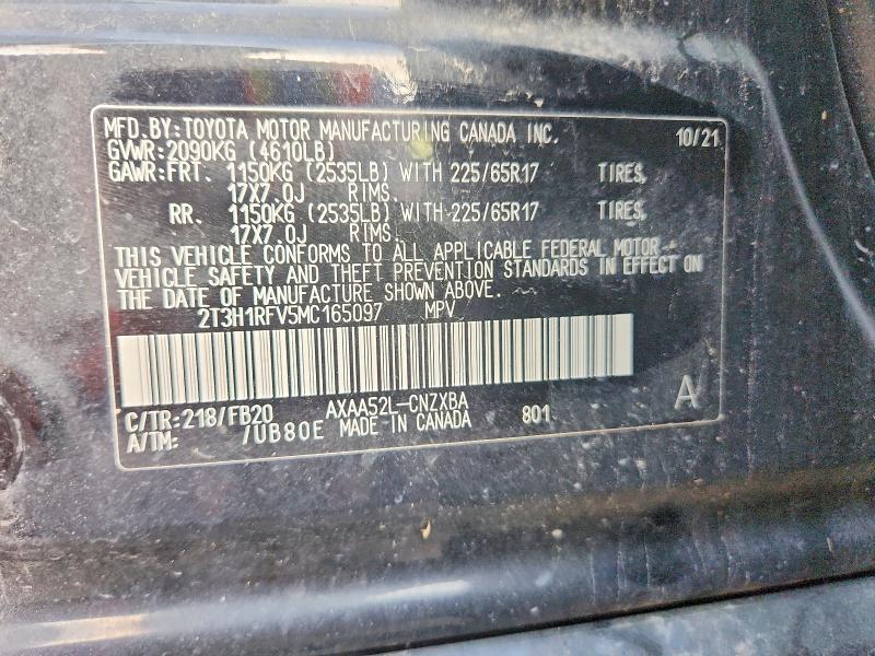 Продаж на аукціоні авто 2021 Toyota Rav4, vin: 2T3H1RFV5MC165097, номер лоту: 70551406