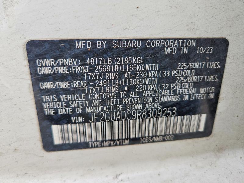 67886386 :رقم المزاد ، JF2GUADC9R8309253 vin ، 2024 Subaru Crosstrek مزاد بيع