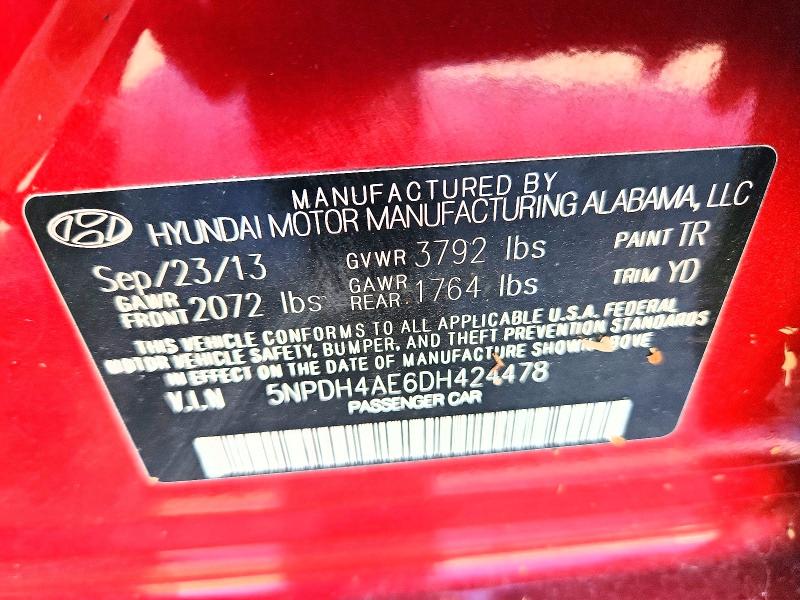 Продаж на аукціоні авто 2013 Hyundai Elantra, vin: 5NPDH4AE6DH424478, номер лоту: 68751346