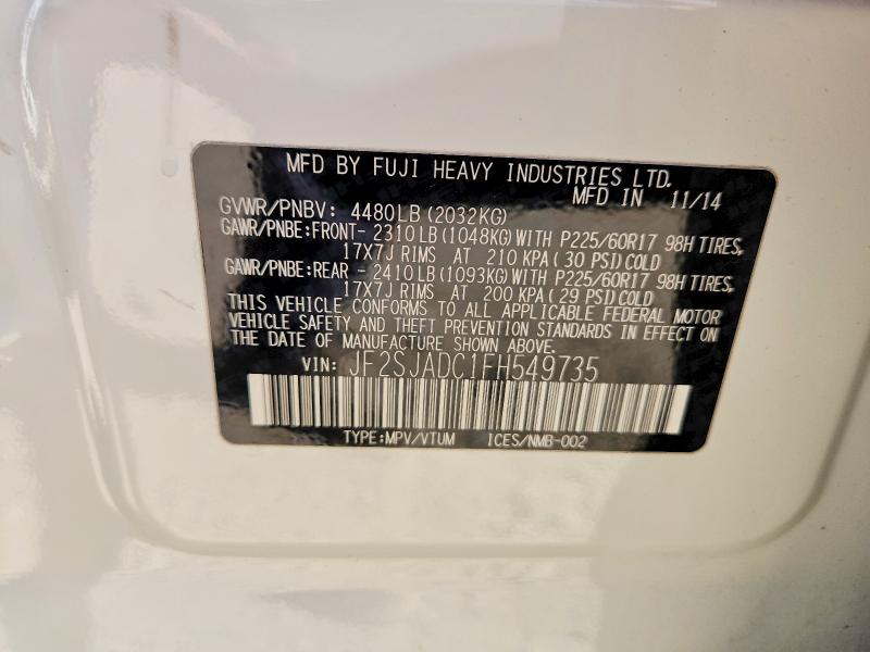 Aukcja sprzedaży 2015 Subaru Forester, vin: JF2SJADC1FH549735, numer aukcji: 67566416