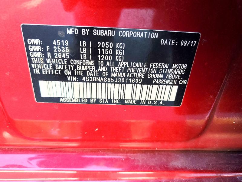68158316 :رقم المزاد ، 4S3BNAS65J3011609 vin ، 2018 Subaru Legacy مزاد بيع