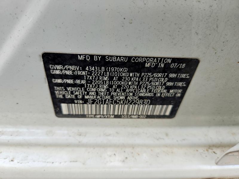Aukcja sprzedaży 2019 Subaru Crosstrek, vin: JF2GTAEC5KH229830, numer aukcji: 68945176