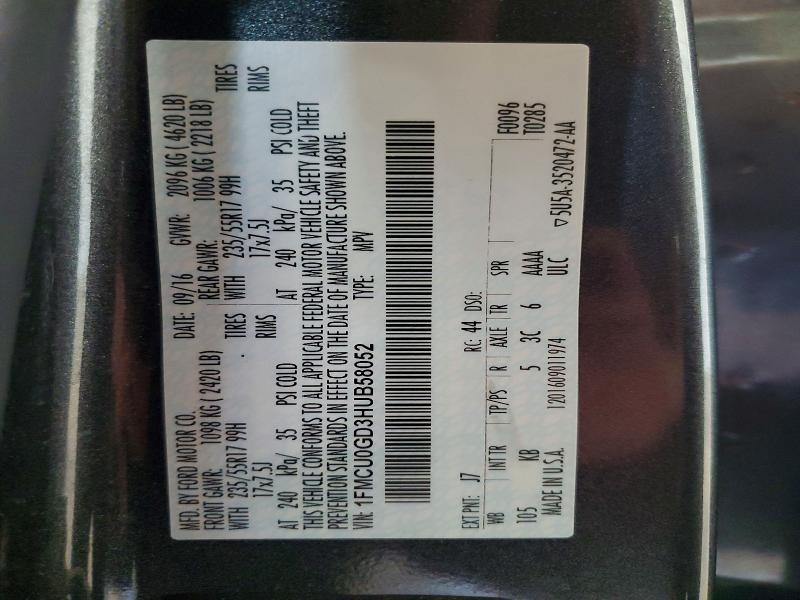 Aukcja sprzedaży 2017 Ford Escape, vin: 1FMCU0GD3HUB58052, numer aukcji: 68400086