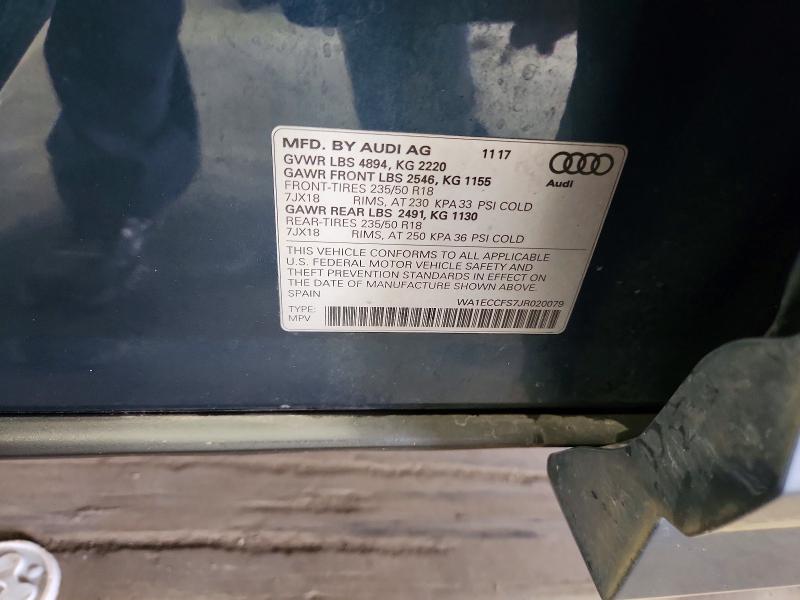 2018 Audi Q3 Premium მანქანა იყიდება აუქციონზე, vin: WA1ECCFS7JR020079, აუქციონის ნომერი: 68949246