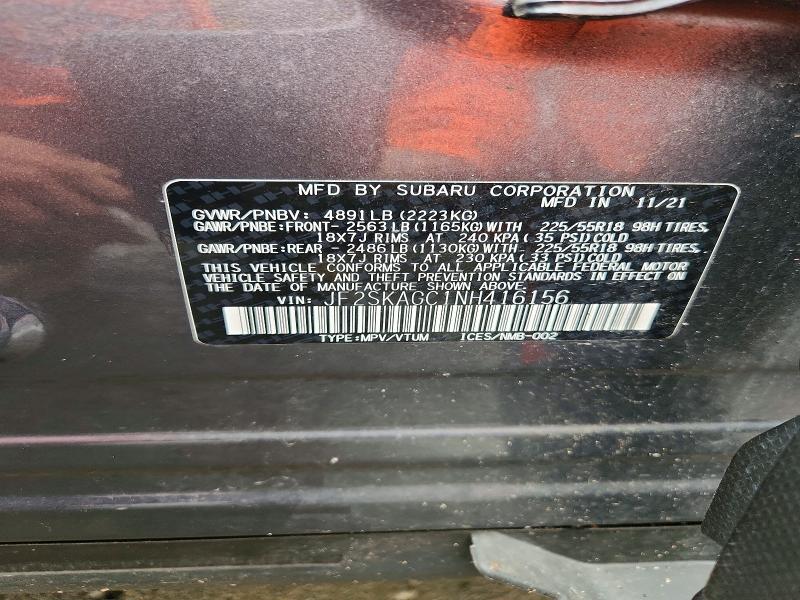 Aukcja sprzedaży 2022 Subaru Forester, vin: JF2SKAGC1NH416156, numer aukcji: 70180596