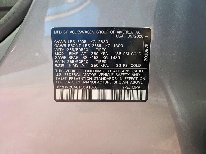 Продажа на аукционе авто 2026 Volkswagen Atlas, vin: 1V2HN2CA8TC581060, номер лота: 70798716