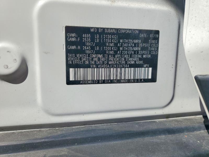 70147436 :رقم المزاد ، 4S4BSAJC2K3397564 vin ، 2019 Subaru Outback مزاد بيع