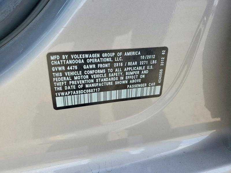 Продаж на аукціоні авто 2013 Volkswagen Passat, vin: 1VWAP7A33DC050717, номер лоту: 69287306