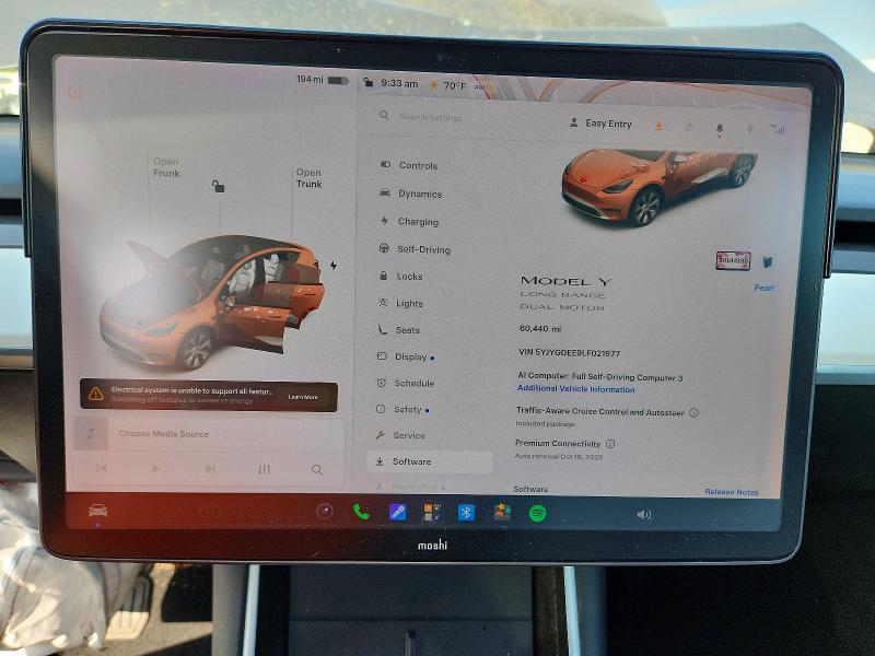 2020 Tesla Model Y მანქანა იყიდება აუქციონზე, vin: 5YJYGDEE9LF021977, აუქციონის ნომერი: 69590166