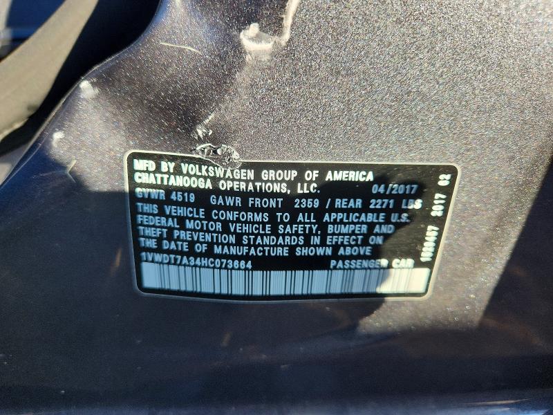 Продажа на аукционе авто 2017 Volkswagen Passat, vin: 1VWDT7A34HC073664, номер лота: 68682556