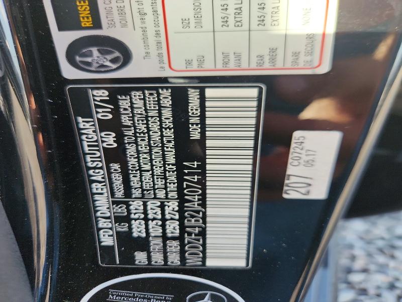 69201926 :رقم المزاد ، WDDZF4JB2JA407414 vin ، 2018 Mercedes-benz E مزاد بيع