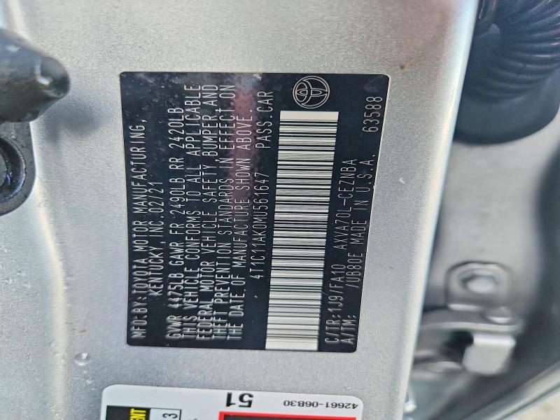 Aukcja sprzedaży 2021 Toyota Camry, vin: 4T1C11AK0MU561647, numer aukcji: 67977386