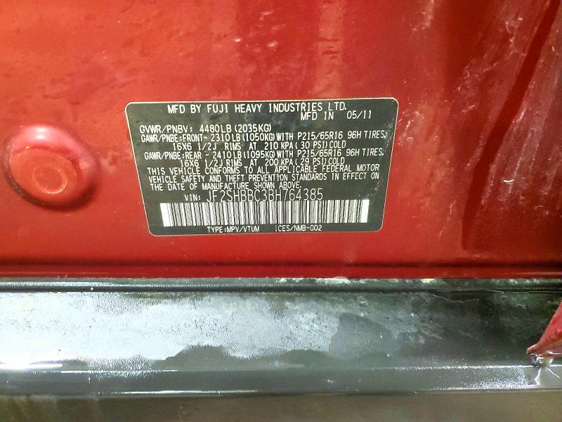 66849336 :رقم المزاد ، JF2SHBBC3BH764385 vin ، 2011 Subaru Forester مزاد بيع