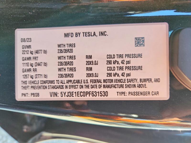 2023 Tesla Model 3 მანქანა იყიდება აუქციონზე, vin: 5YJ3E1EC0PF631530, აუქციონის ნომერი: 69911606