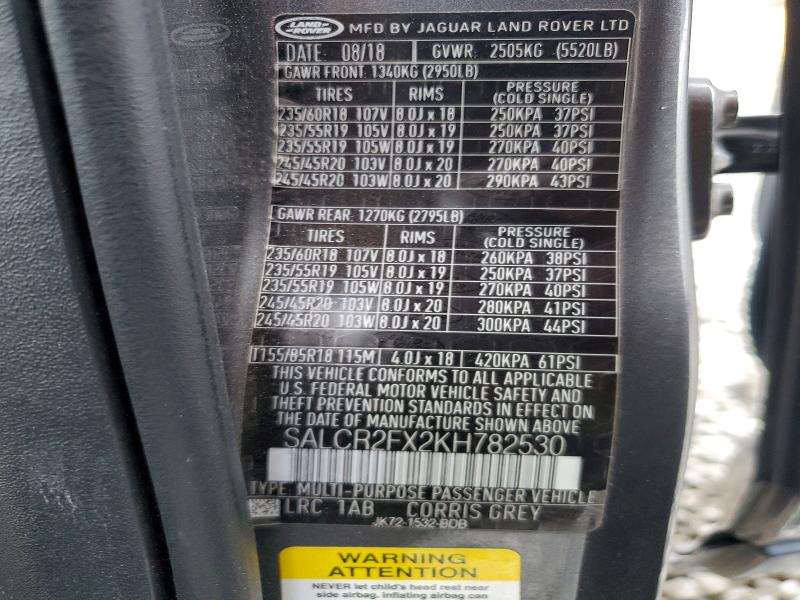 2019 Land Rover Discovery Sport მანქანა იყიდება აუქციონზე, vin: SALCR2FX2KH782530, აუქციონის ნომერი: 70346686