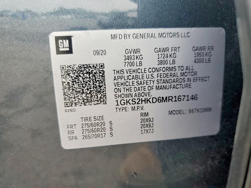 2021 Gmc Yukon Xl მანქანა იყიდება აუქციონზე, vin: 1GKS2HKD6MR167146, აუქციონის ნომერი: 66757866