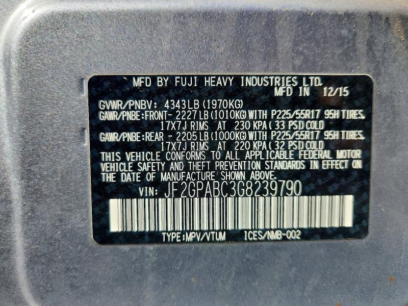 65048846 :رقم المزاد ، JF2GPABC3G8239790 vin ، 2016 Subaru Crosstrek مزاد بيع