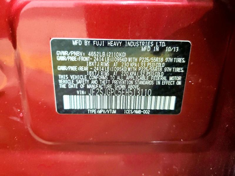 Aukcja sprzedaży 2014 Subaru Forester, vin: JF2SJGPC5EH513110, numer aukcji: 68567136