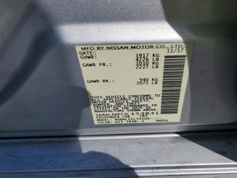 2018 Nissan Altima მანქანა იყიდება აუქციონზე, vin: 1N4AL3AP7JC153831, აუქციონის ნომერი: 68782046